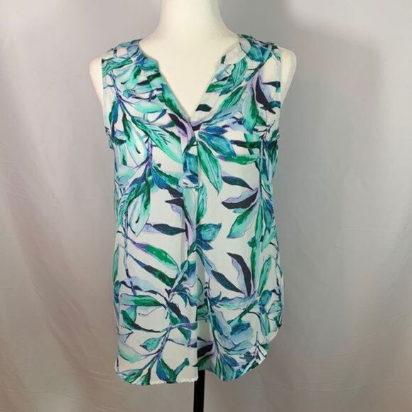 St. Tropez West Nature Plant Sleeveless Blouse Tank - Picture 1 of 8